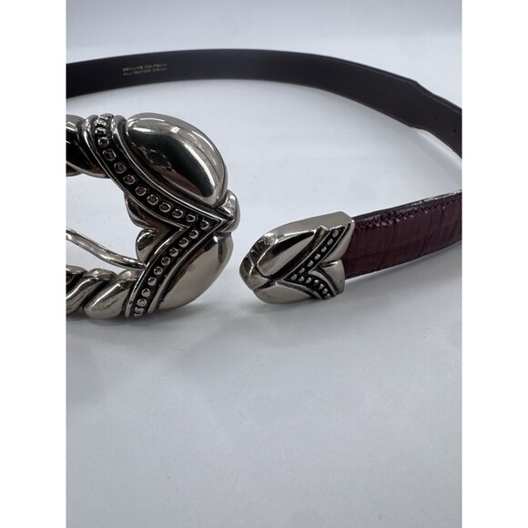 VICENZA Sport Sterling Silver Buckle On Brown  Alligator Print Calfskin Belt 34 main image 2